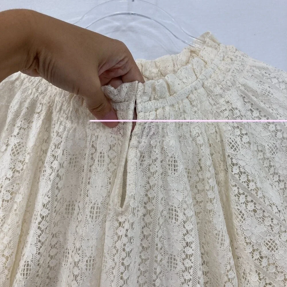 New‎ Old Navy size 2X Cream White Tie Front Lace Crochet Puff Sleeve Top Boho